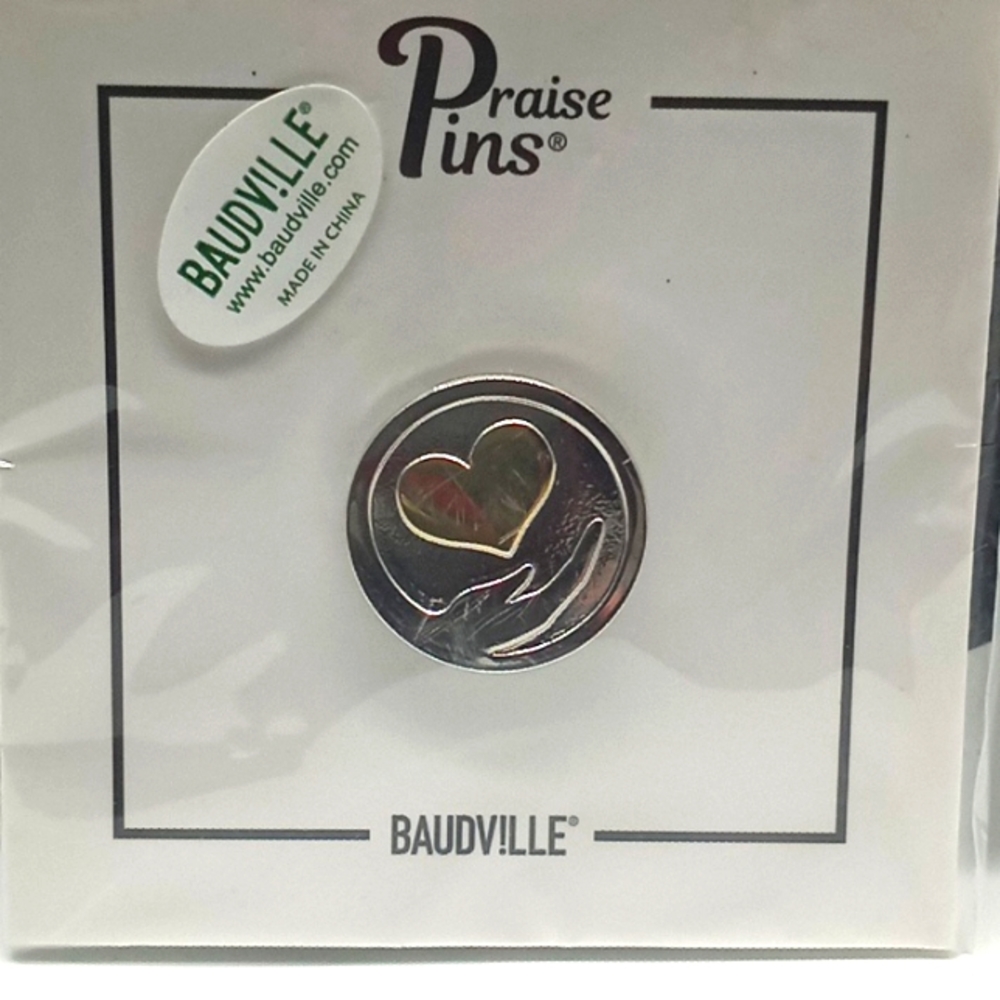 Baudville Praise Pin Silver Tone Hand Gold Tone Heart